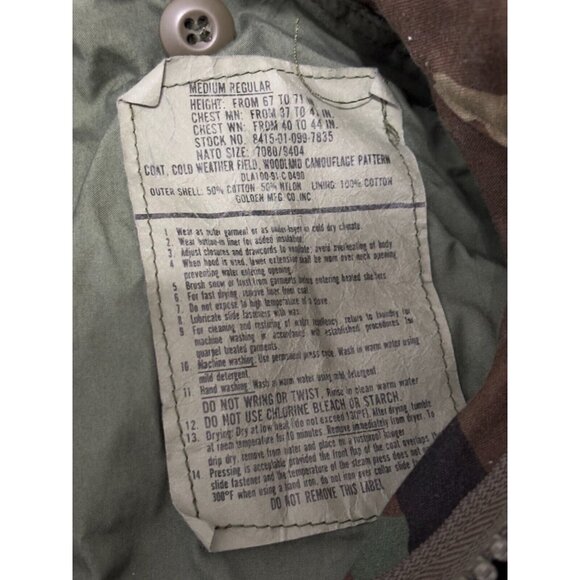 USGI Army Cold Weather Field Coat Woodland Camo Jacket US Military Medium Reg - Picture 4 of 8